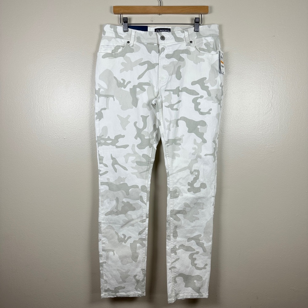 American Rag Mens 33x32 Slim Fit Jeans Camo Blanco White Grey Streetwear NEW
